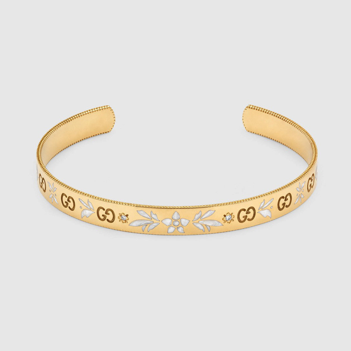 18K Gucci Double Icon Blossom Enamel Bangle Bracelet