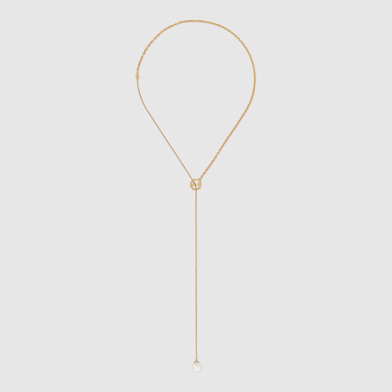 18K Gucci Double Blondie Pearl Drop Necklace