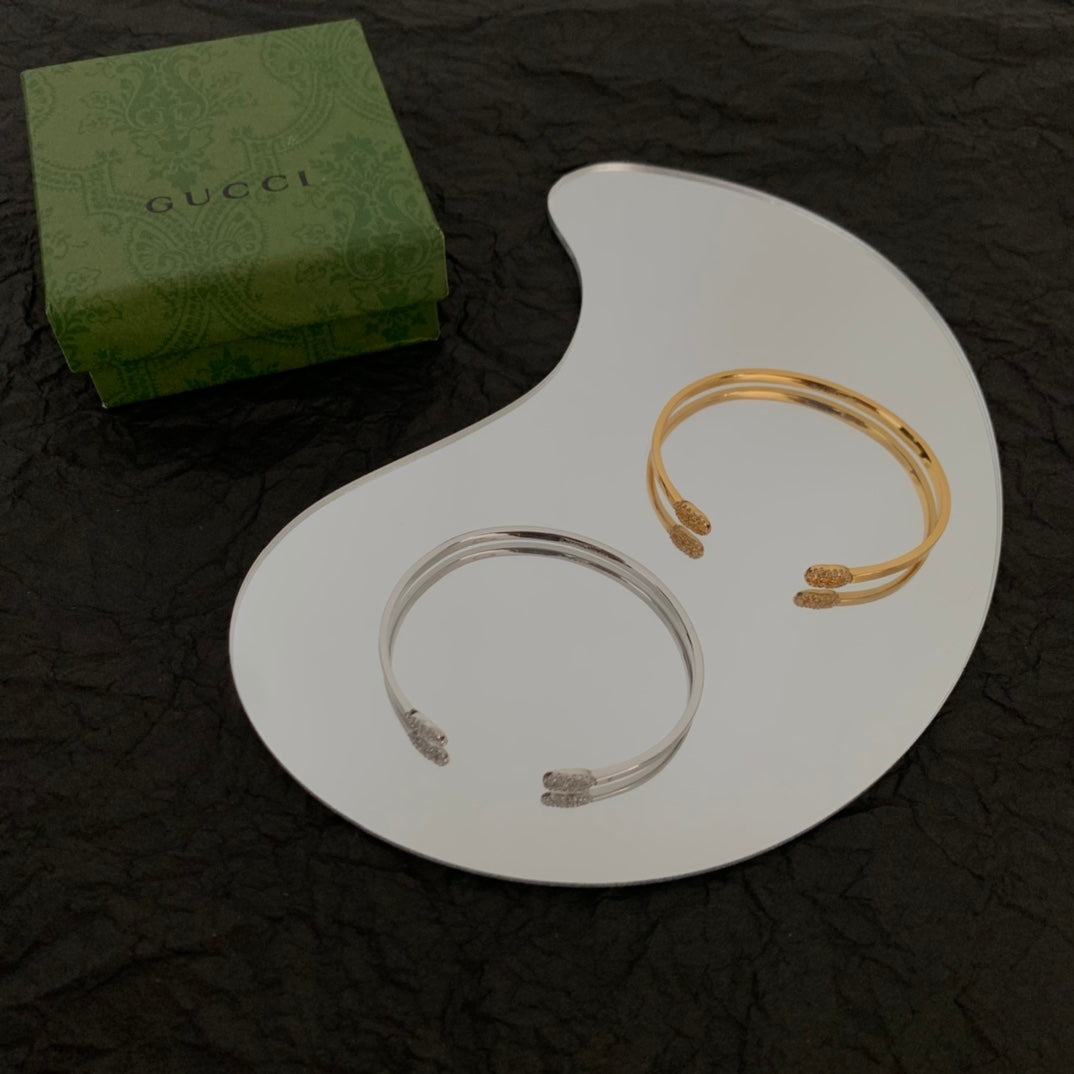 18K Gucci Double Running Diamond Cuff Bracelet