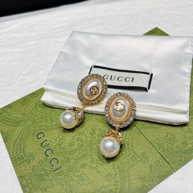 18K Gucci Double Flower Pearl Earrings