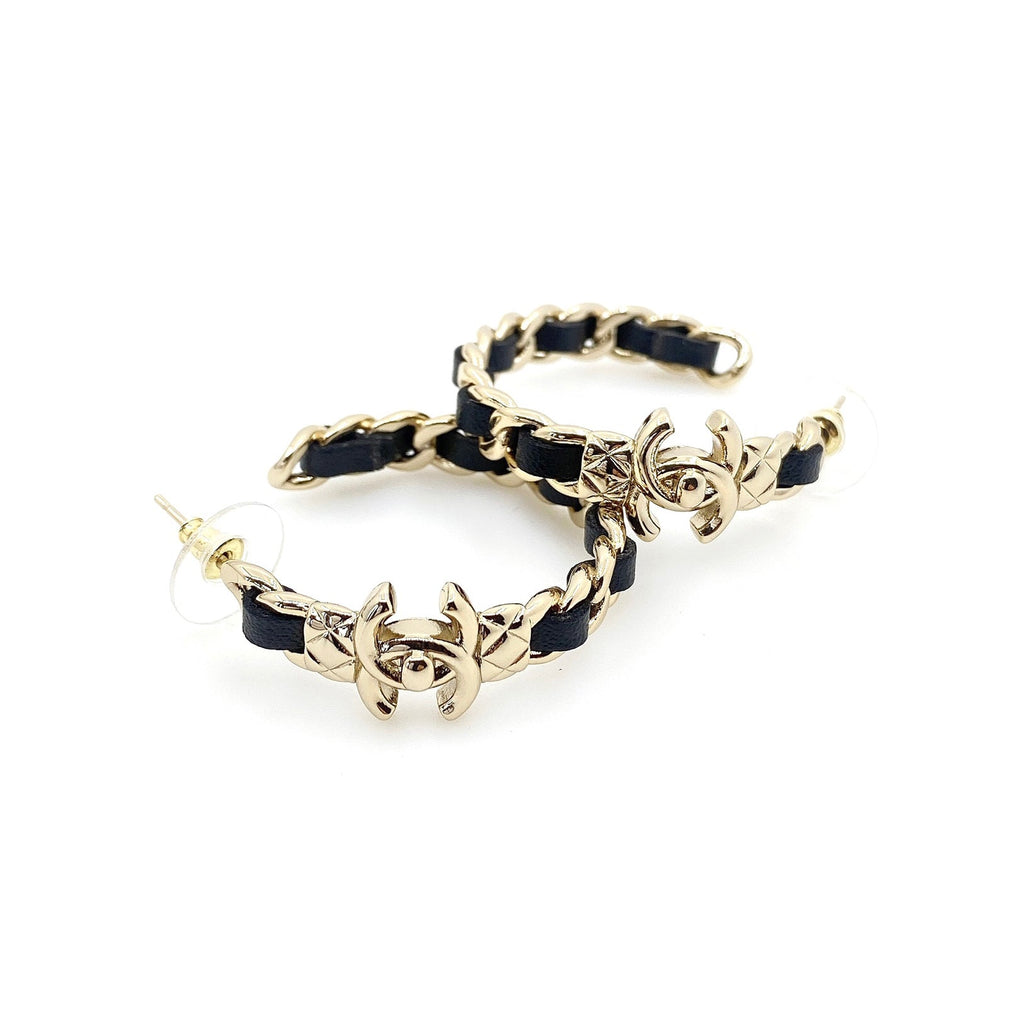 18K Chanel Circle Leather Earrings