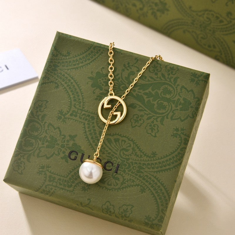 18K Gucci Double Blondie Pearl Drop Necklace