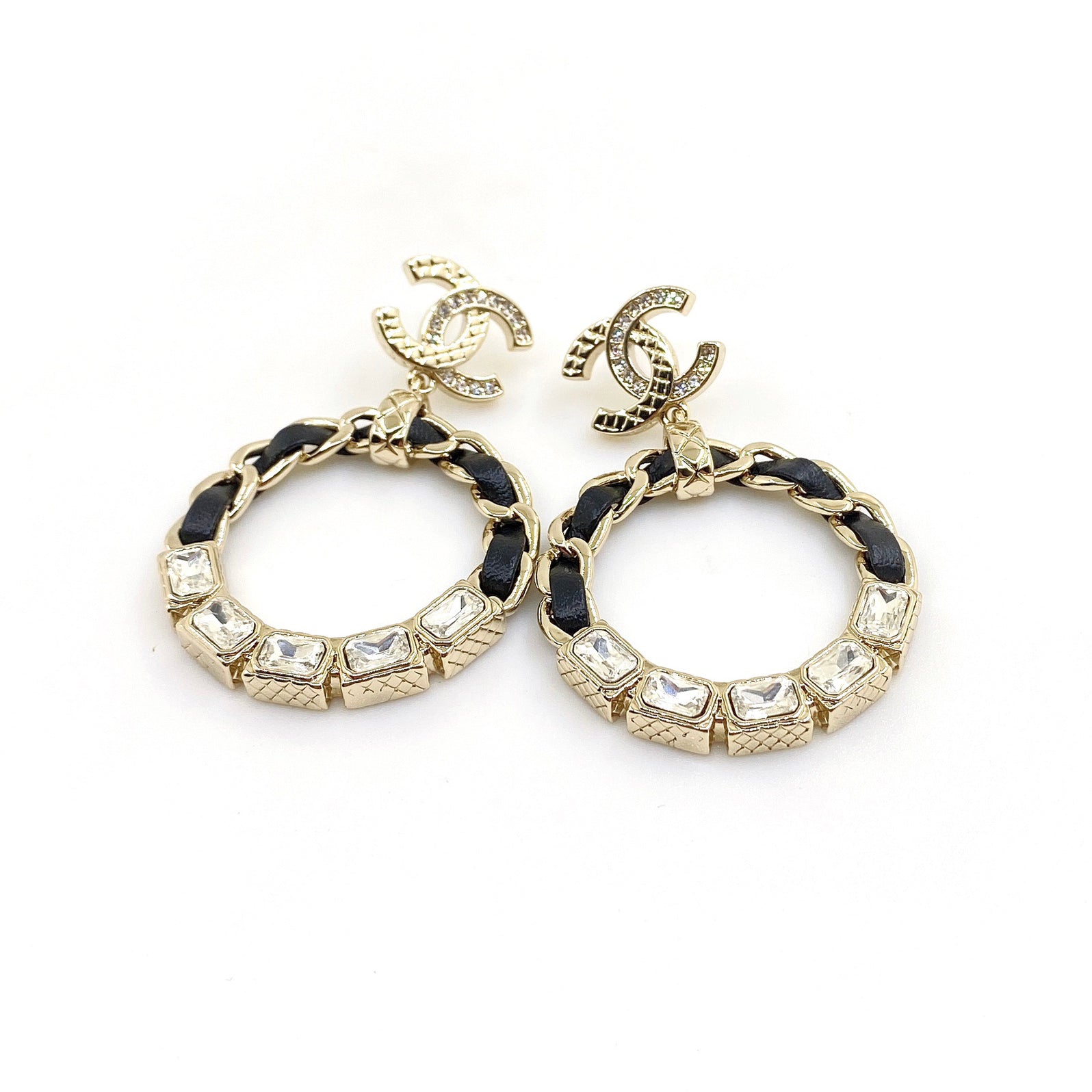 18K Chanel Leather Circle Earrings