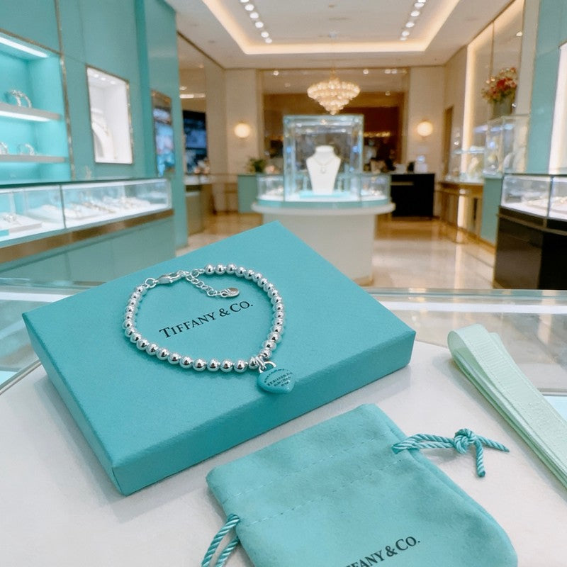 18K Tiffany Return to Big Blue Heart Tag Bead Bracelet