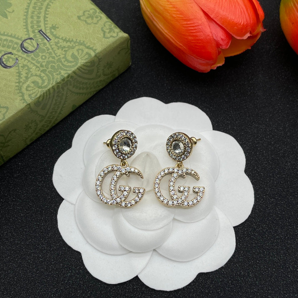 18K Gucci Double Crystals Earrings