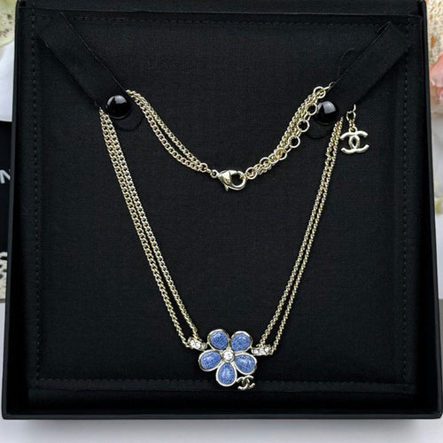 18K Chanel 26C Blue Flower Choker Necklace