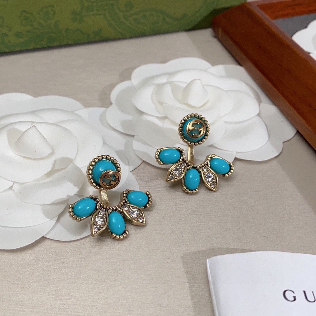 18K Gucci Double Blue Flowers Earrings