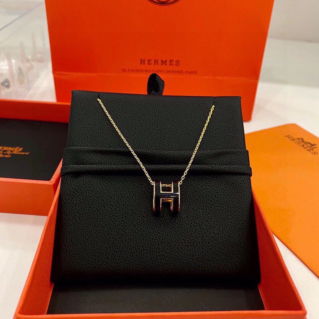 18K Hermes Mini Pop Black Necklace