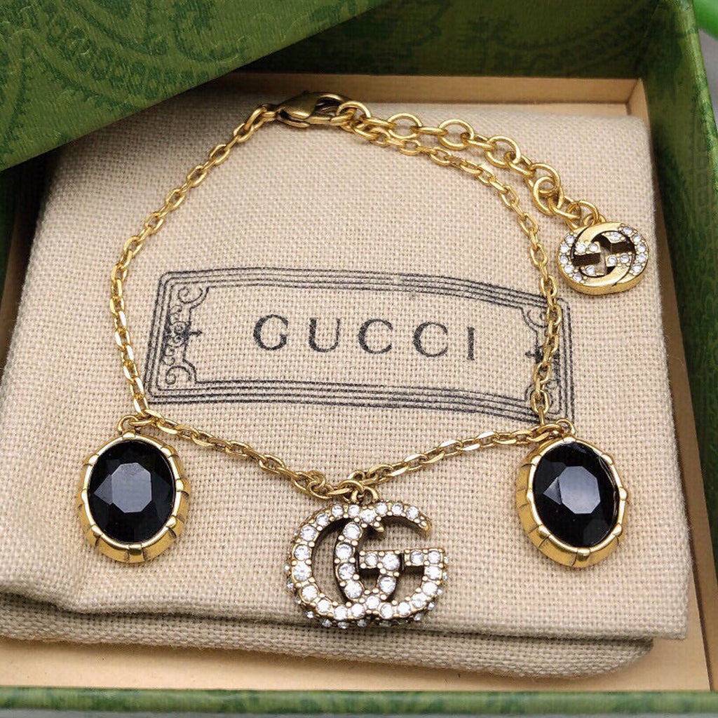 18K Gucci Double Black Stones Bracelet