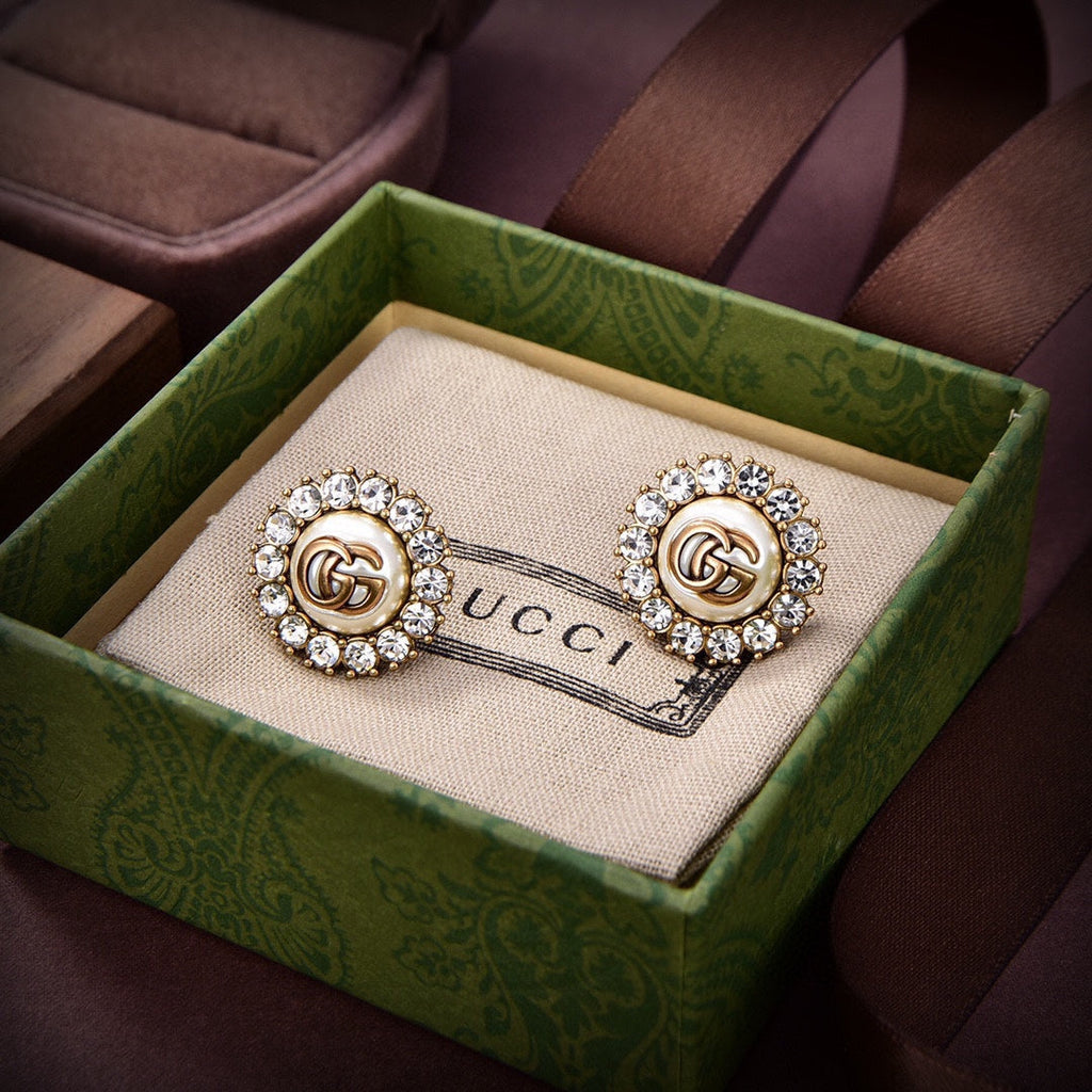 18K Gucci Double Flower Crystals Earrings