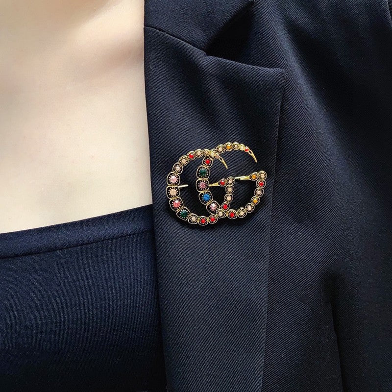 18K Gucci Double Color Crystal Brooch