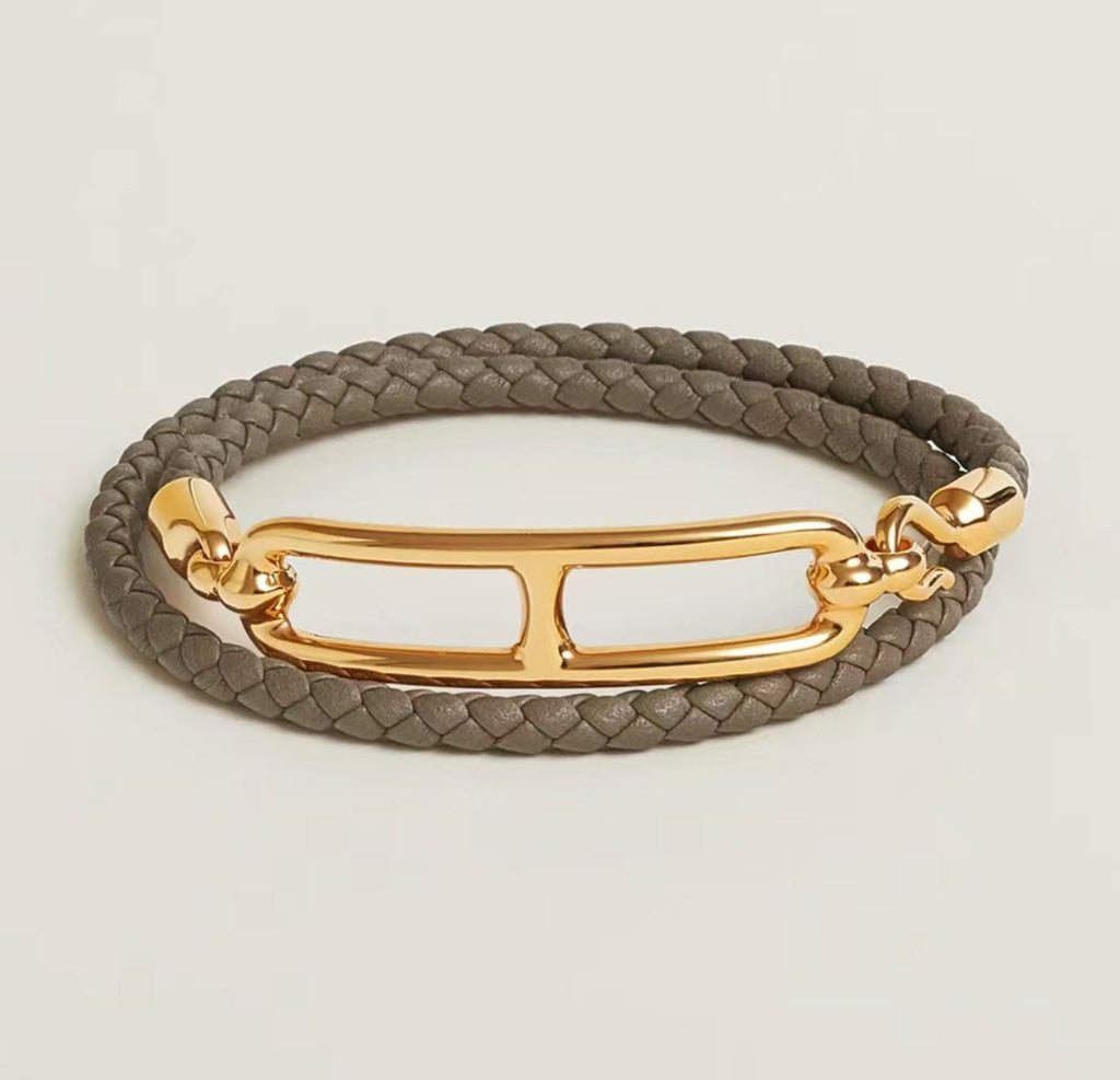 18K Hermes Roulis Double Tour Grey Bracelet