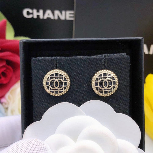 18K Chanel Black & Gold Round Earrings