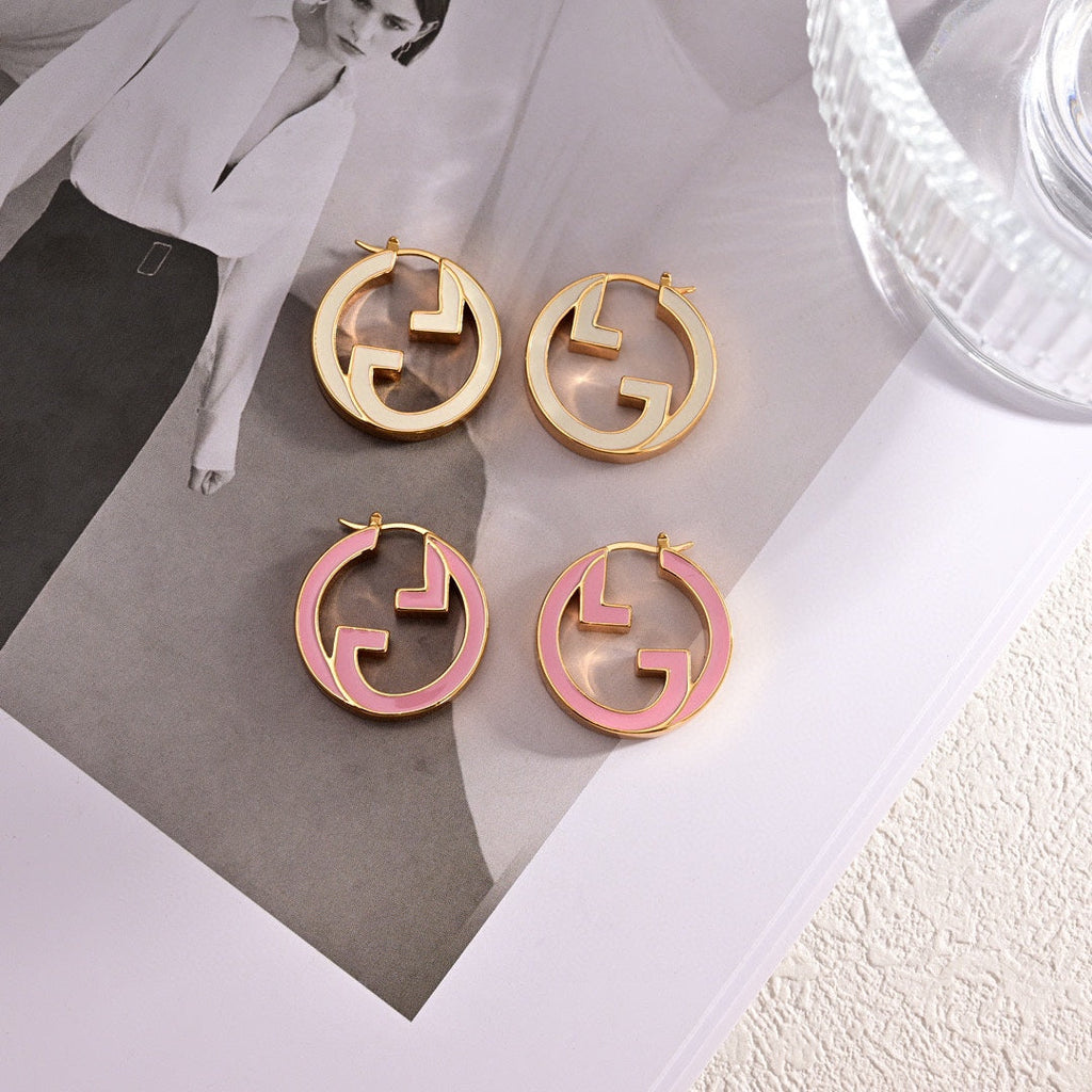18K Gucci Double Pink Hollow Earrings