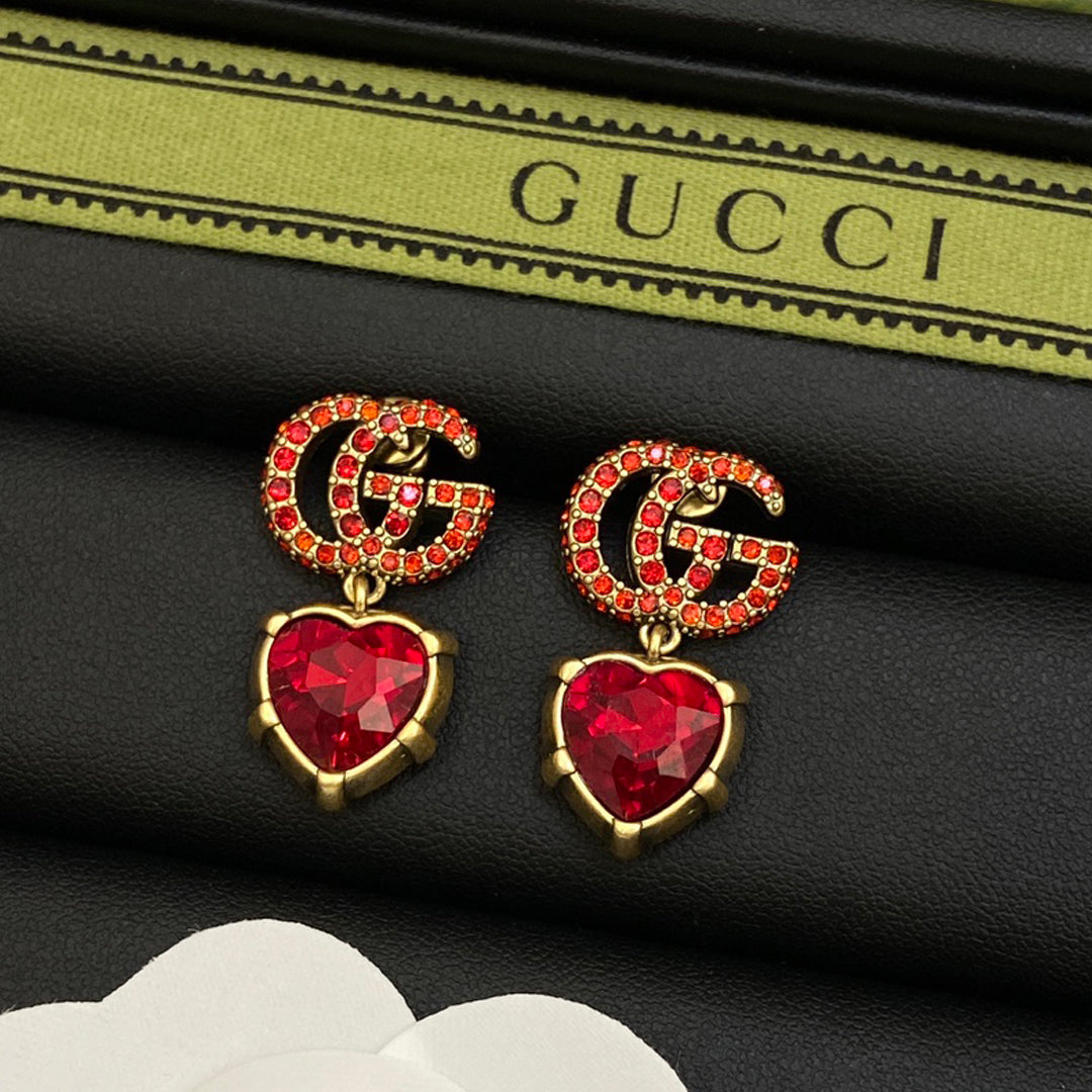 18K Gucci Double Red Crystal Earrings