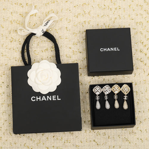 18K Chanel Cross Rhombus Earrings