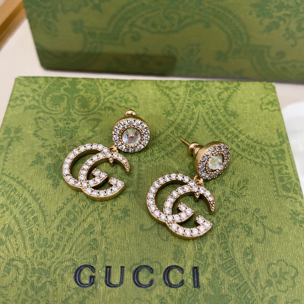 18K Gucci Double Crystal Pendant Earrings