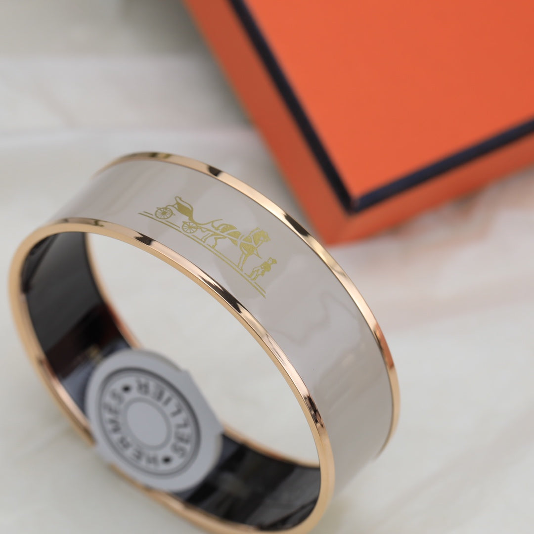 18K Hermes Enamel Cal ̈ ̈che Wide Bangle Bracelet