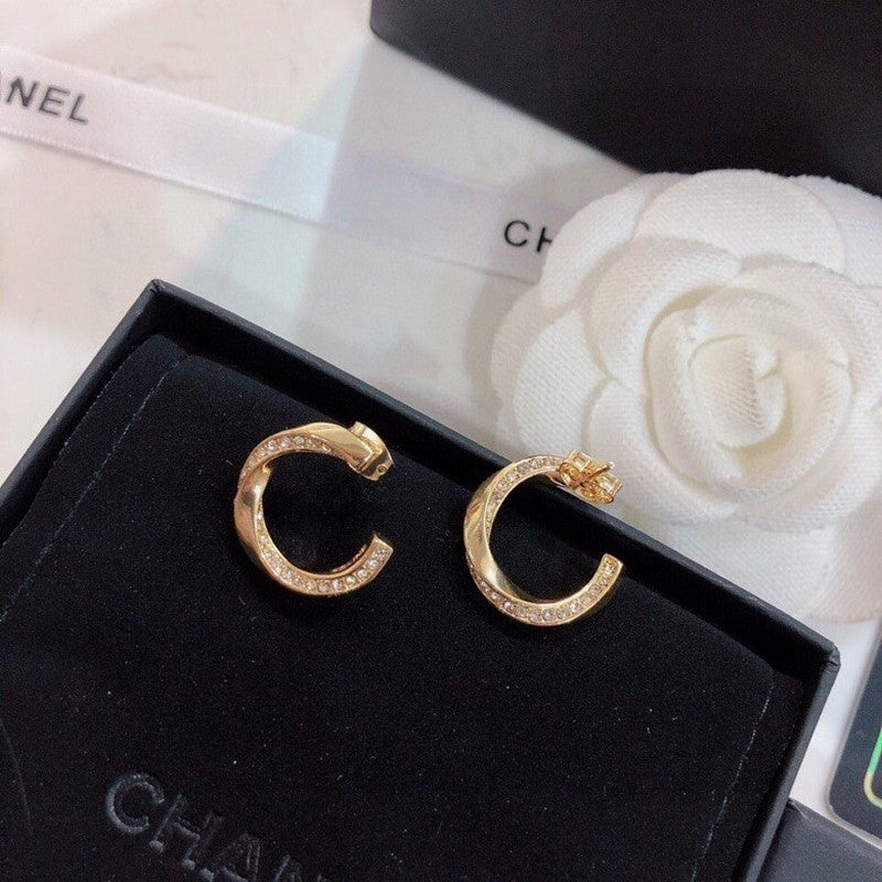 18K Chanel Half Circle Diamond Earrings