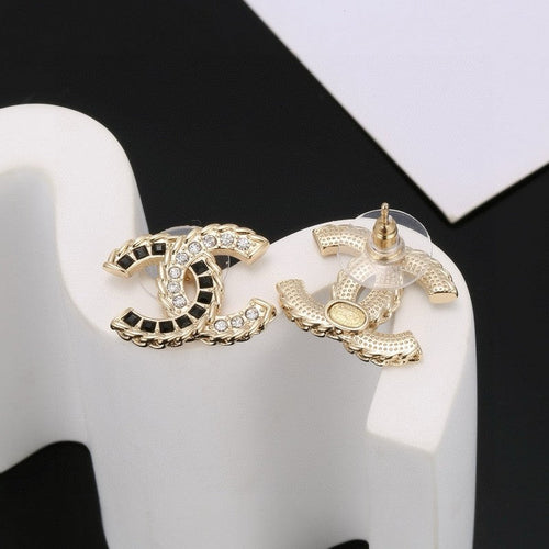 18K Chanel Crystal Leather Earrings