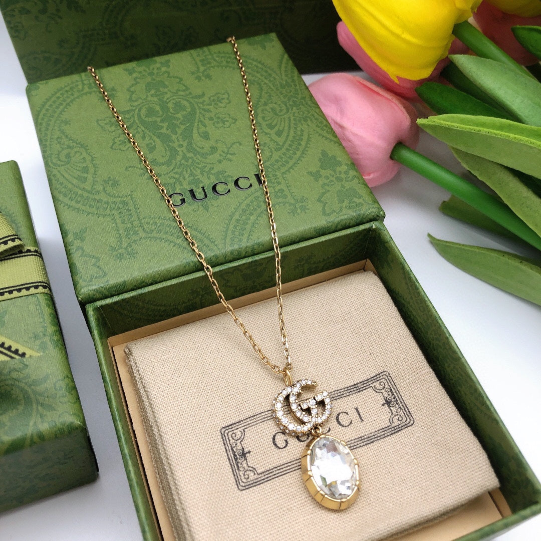 18K Gucci Double Crystal Necklace