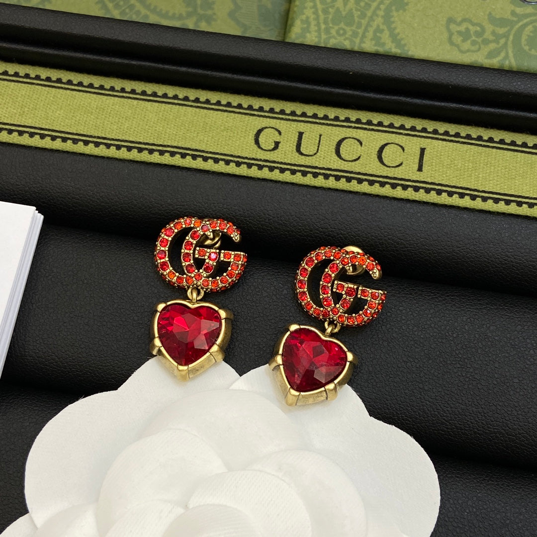 18K Gucci Double Red Crystal Earrings