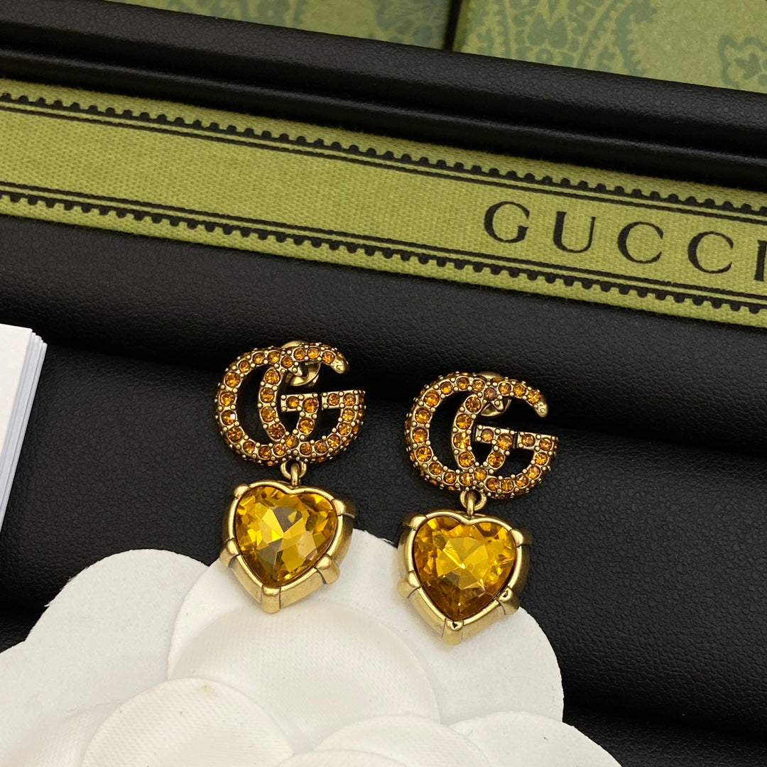 18K Gucci Double Yellow Crystal Earrings