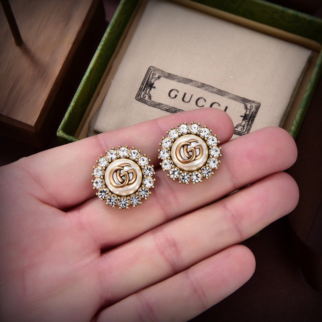 18K Gucci Double Flower Crystals Earrings