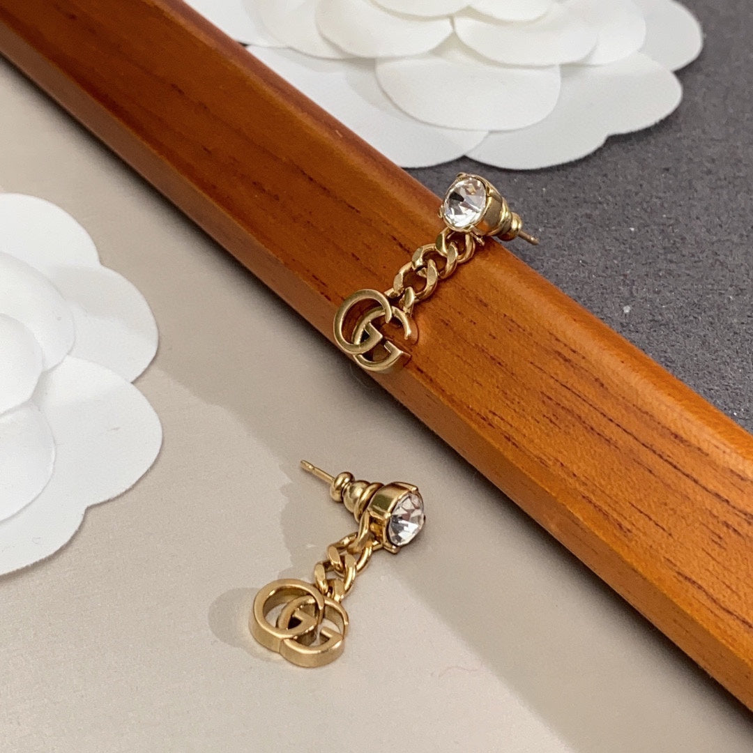 18K Gucci Double Crystal Chain Earrings
