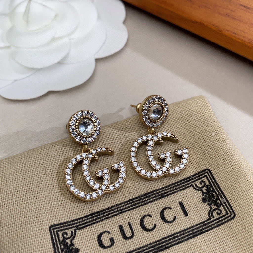 18K Gucci Double Crystal Pendant Earrings