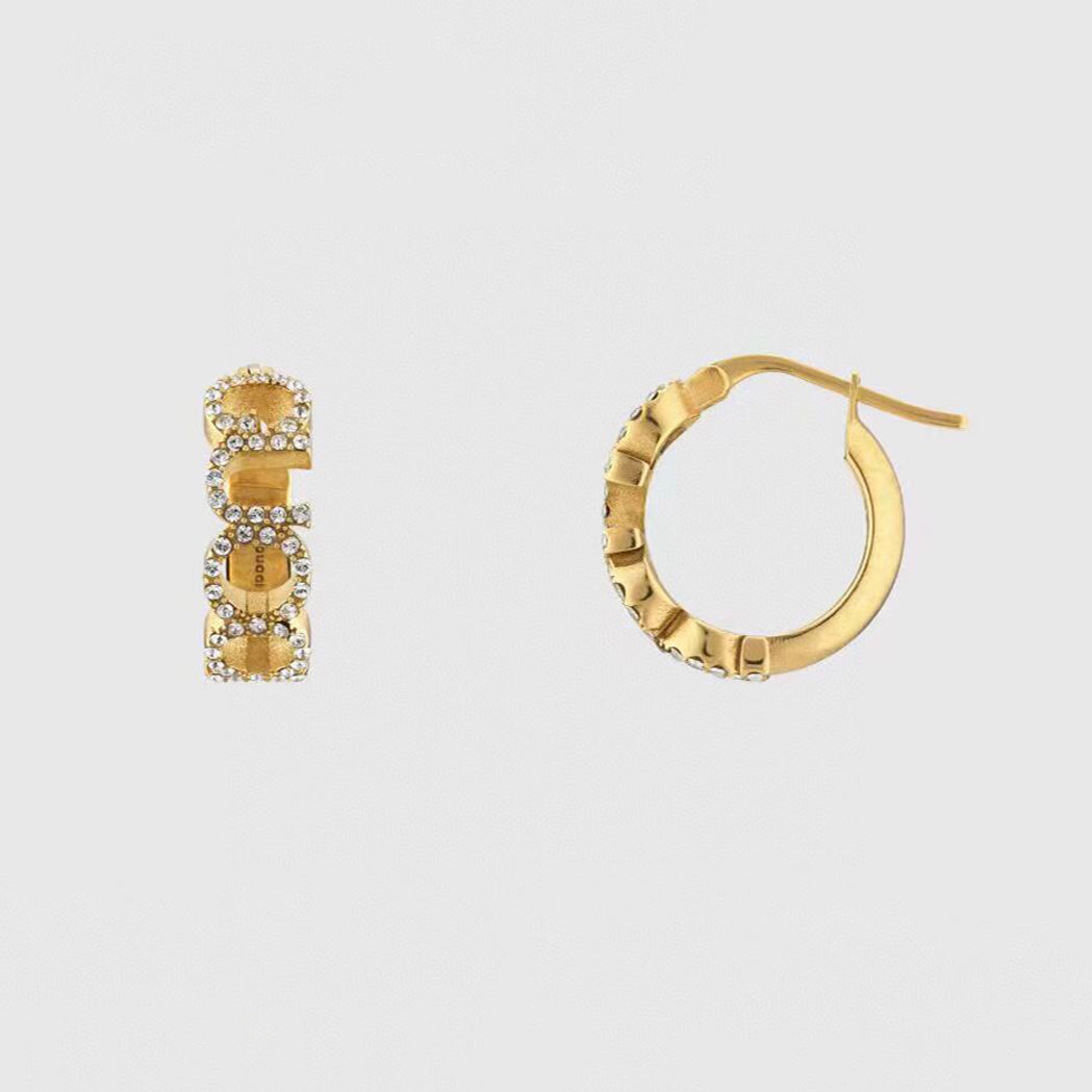 18K Gucci Double Embellished Script Letter Earrings