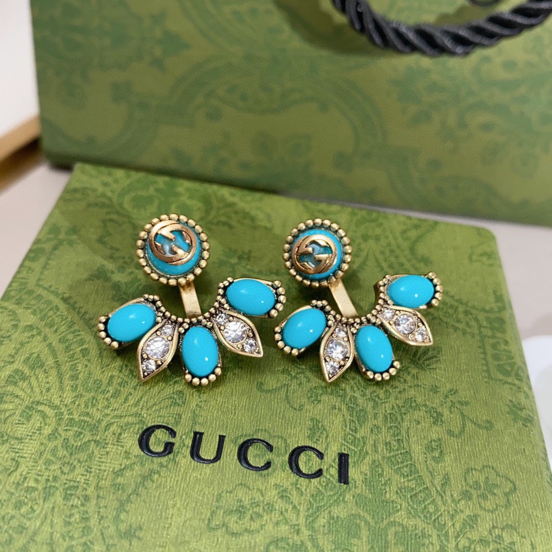 18K Gucci Double Blue Flowers Earrings