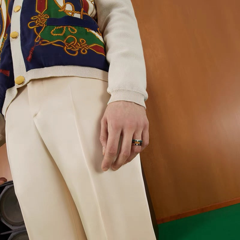 18K Gucci Double Link To Love Enamel And Diamond Ring