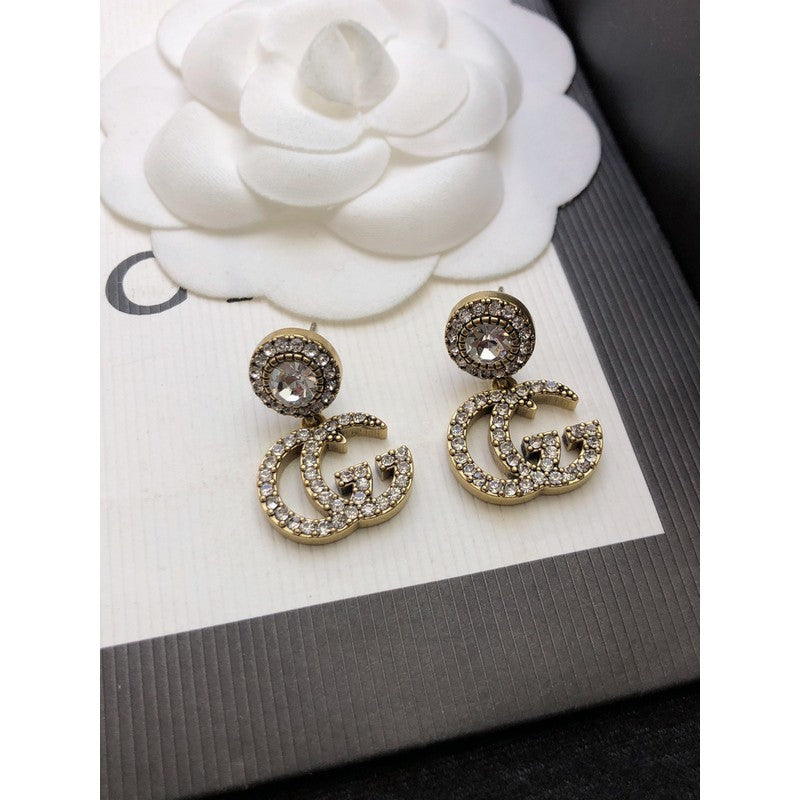 18K Gucci Double GucciCrystal Pendant Earrings