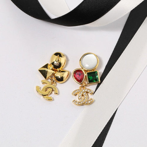 18K Chanel Color Crystal Gold Earrings