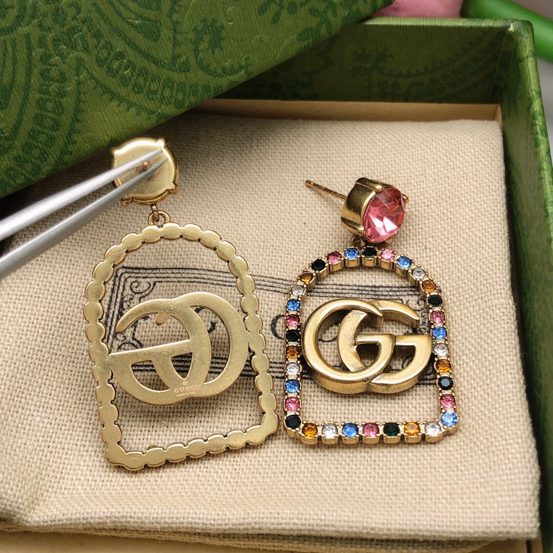 18K Gucci Double Color Crystals Earrings