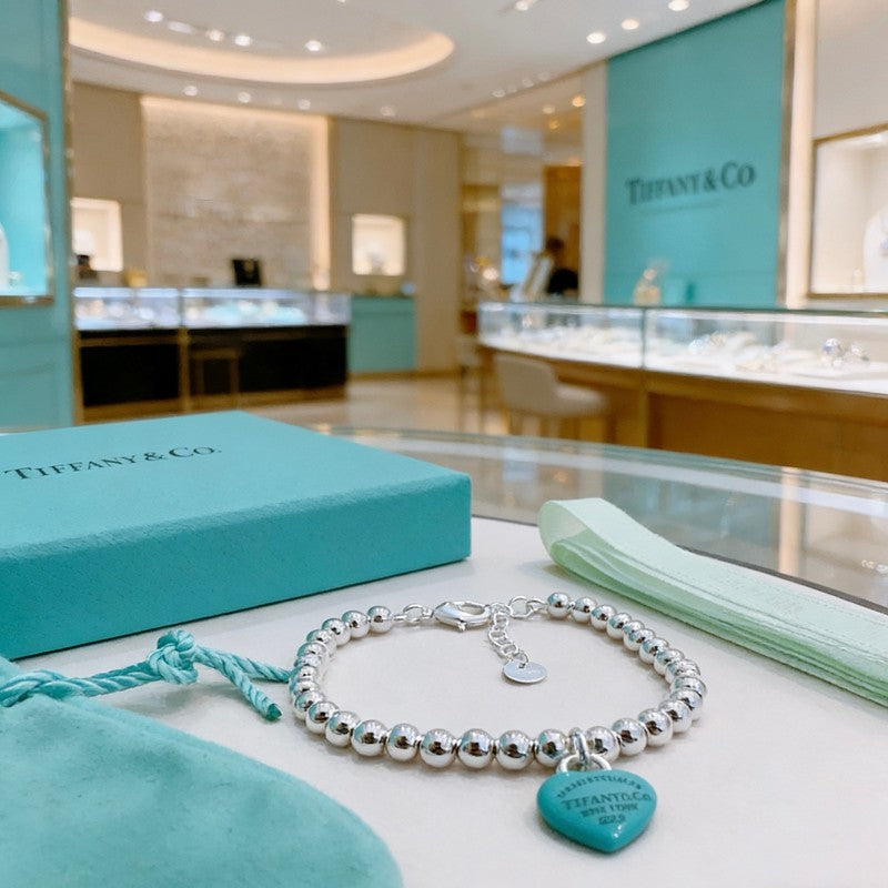 18K Tiffany Return to Big Blue Heart Tag Bead Bracelet