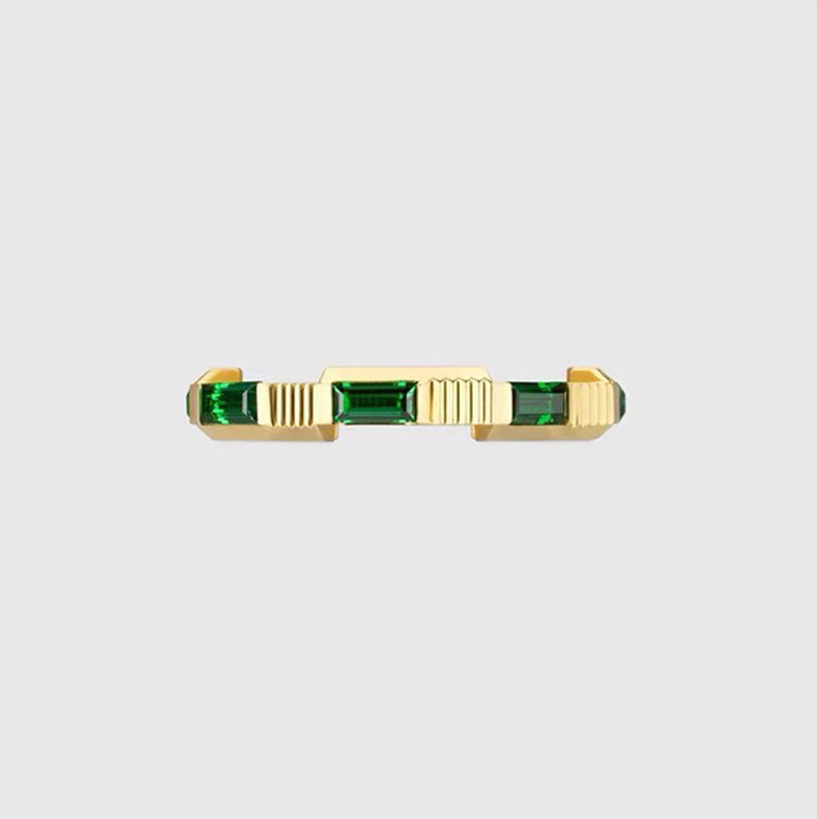 18K Gucci Double Link To Love Tormaline Green And Diamond Ring
