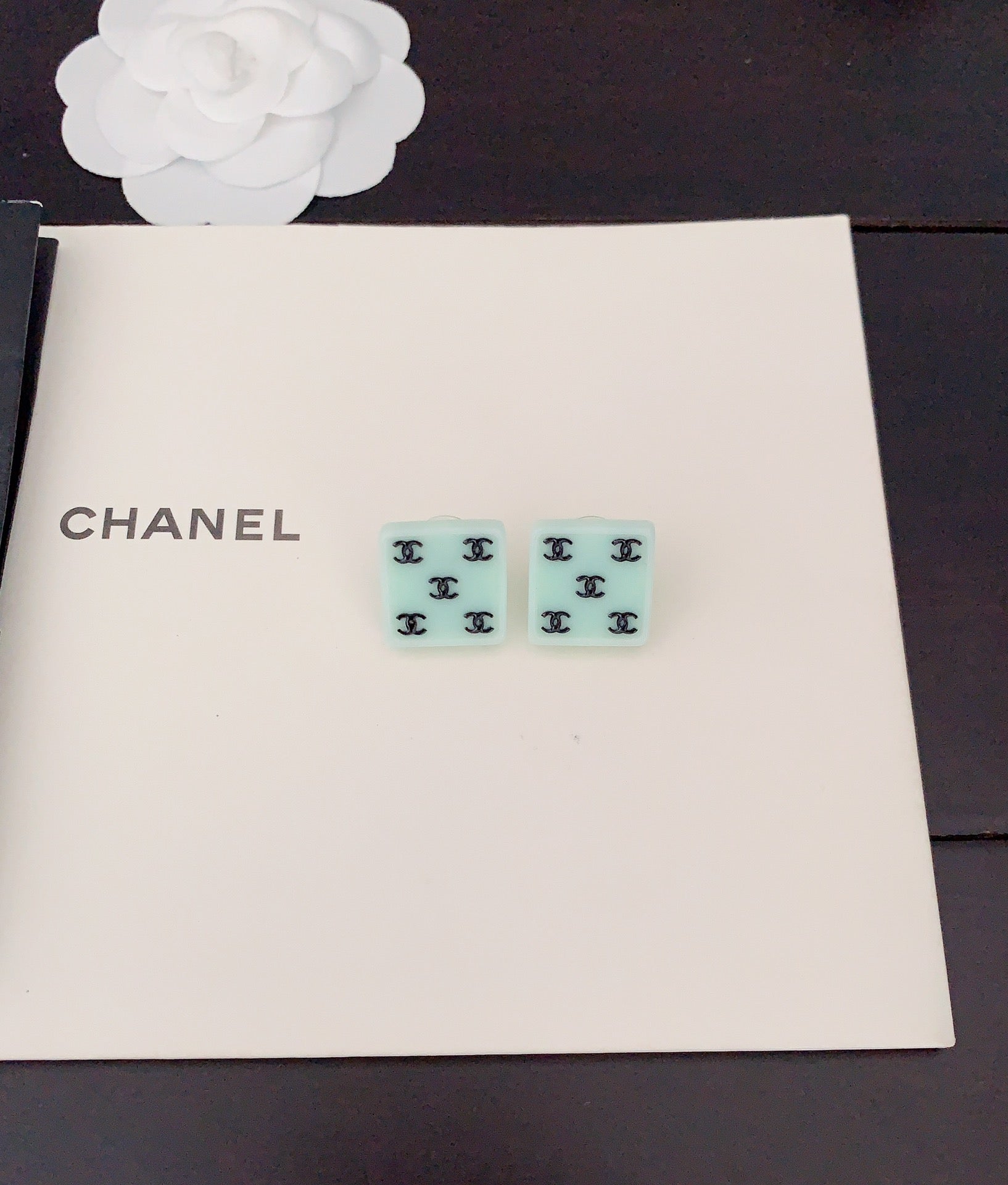 18K Chanel Green Resin Earrings
