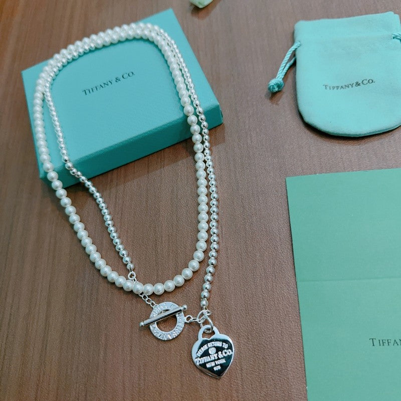 18K Tiffany Return to Heart Tag Chain Pearl Link Necklace