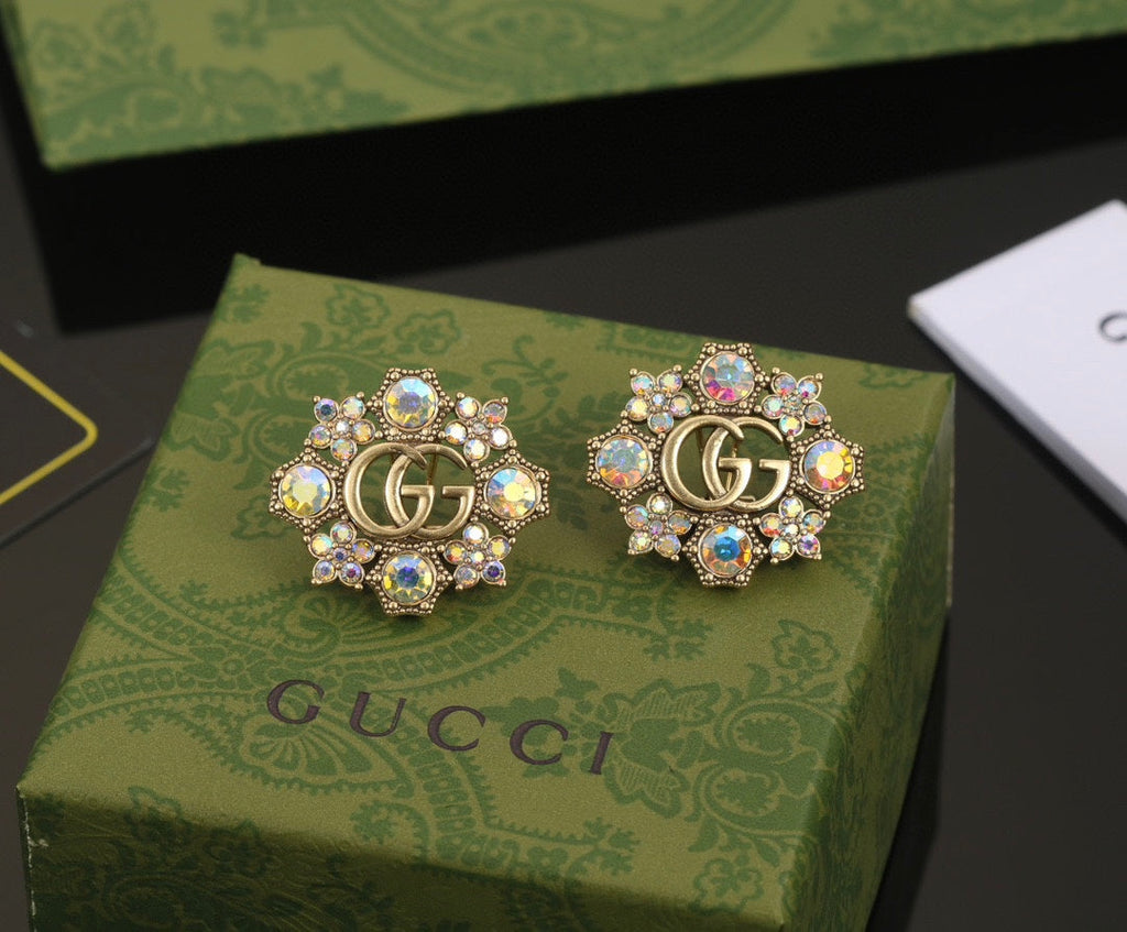 18K Gucci Double Blue Flowers Earrings