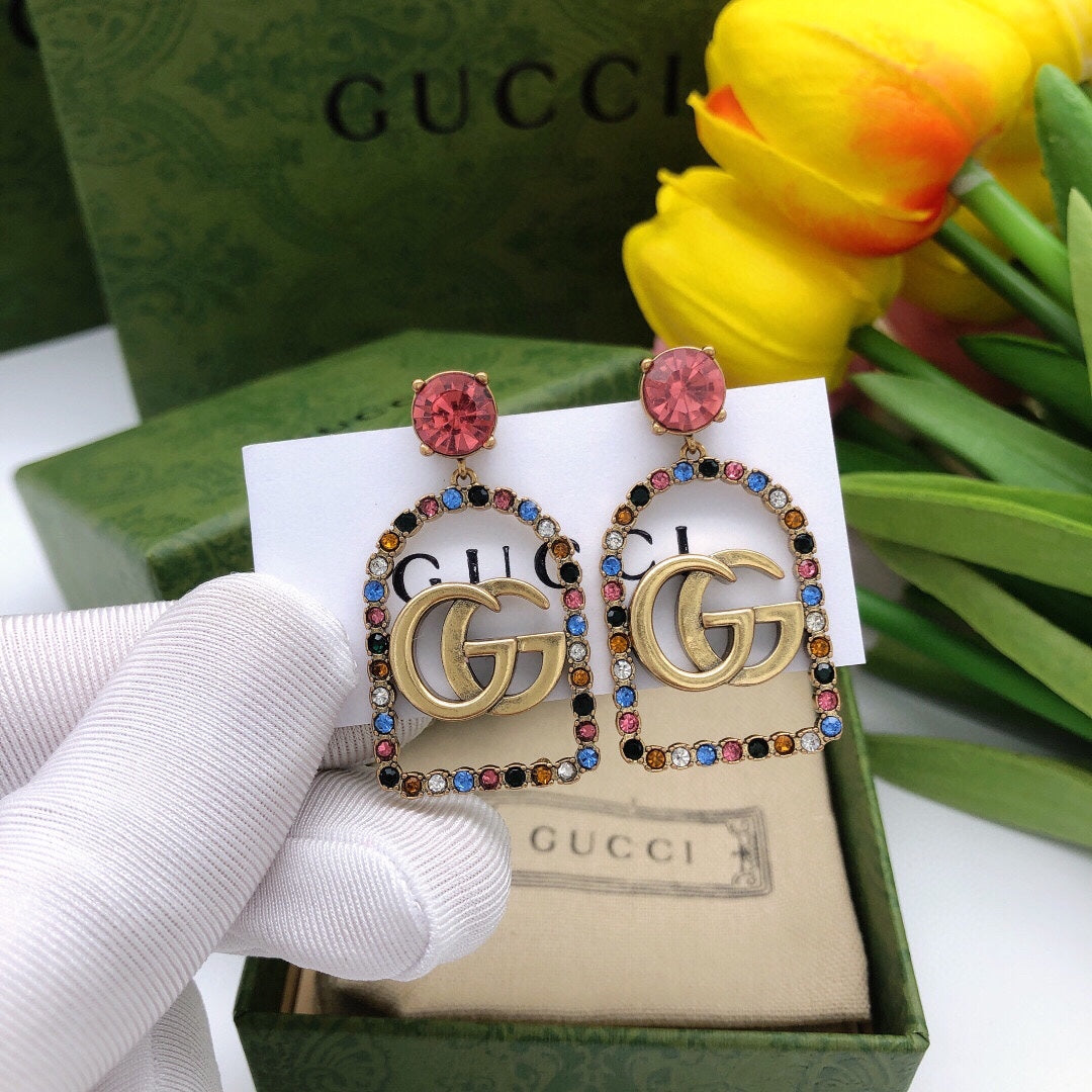 18K Gucci Double Color Crystals Earrings