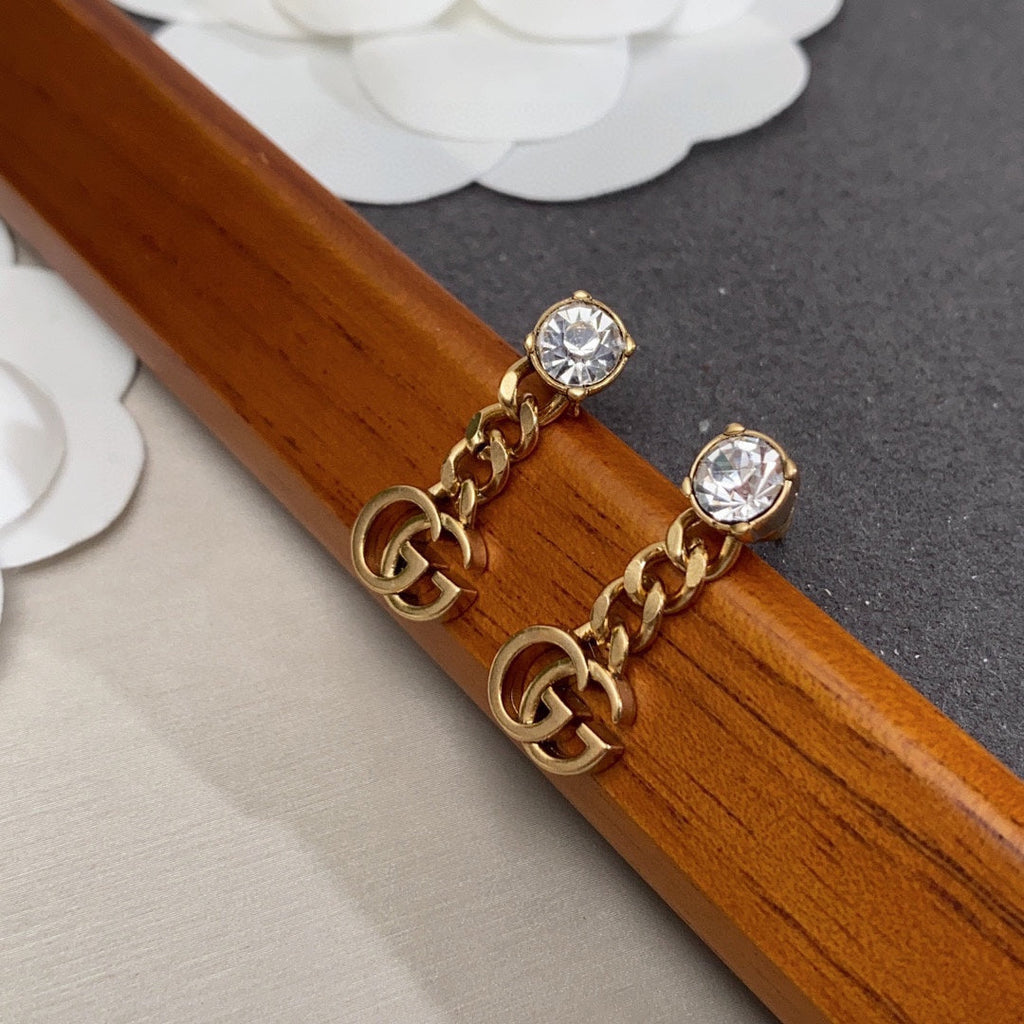 18K Gucci Double Crystal Chain Earrings
