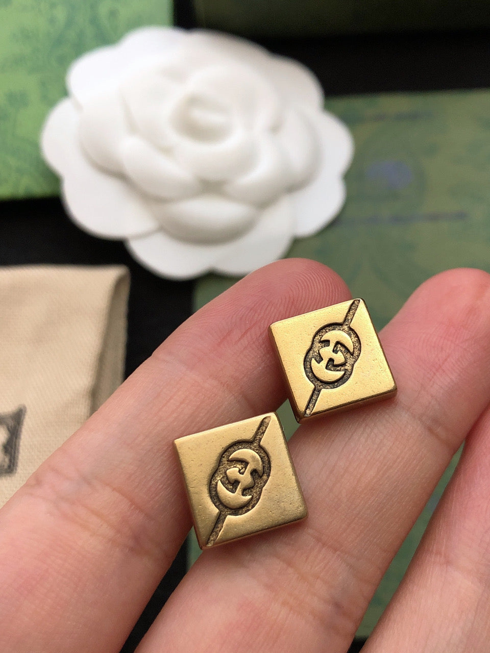 18K Gucci Double Cube Earrings
