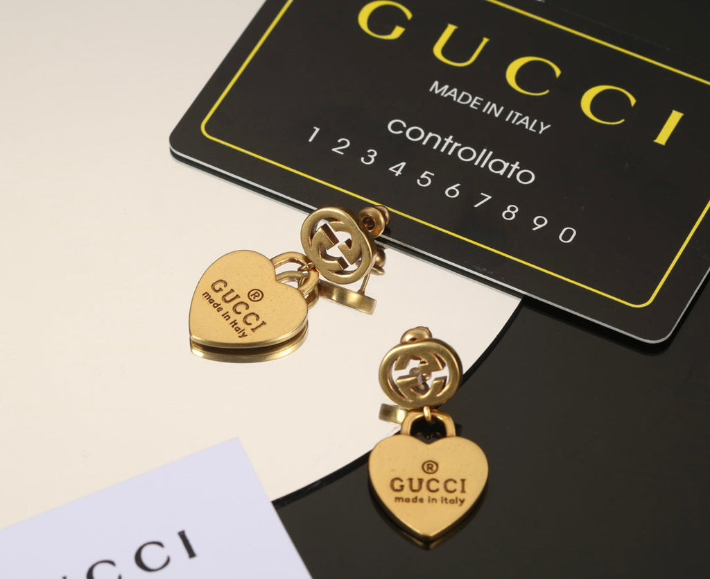 18K Gucci Double Heart Pendant Earrings