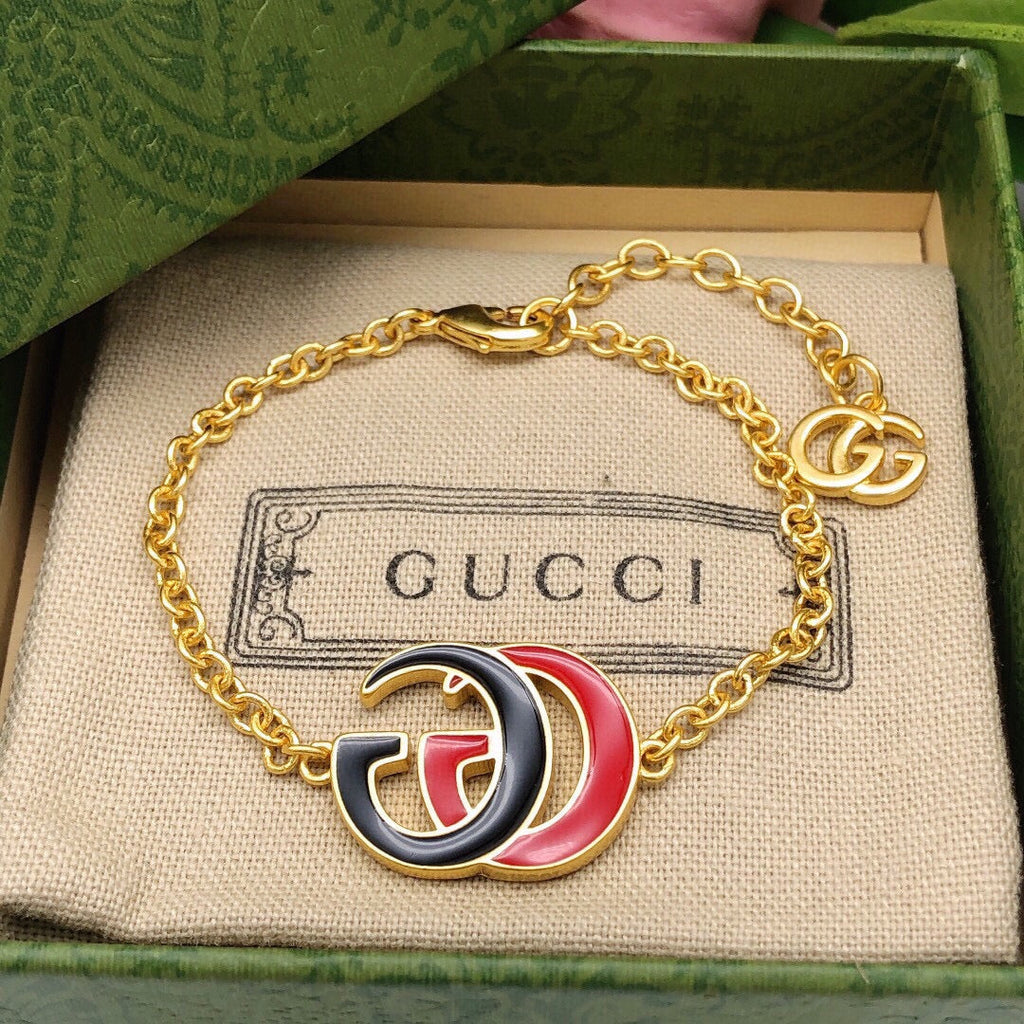 18K Gucci Double Pink & Black Logo Bracelet