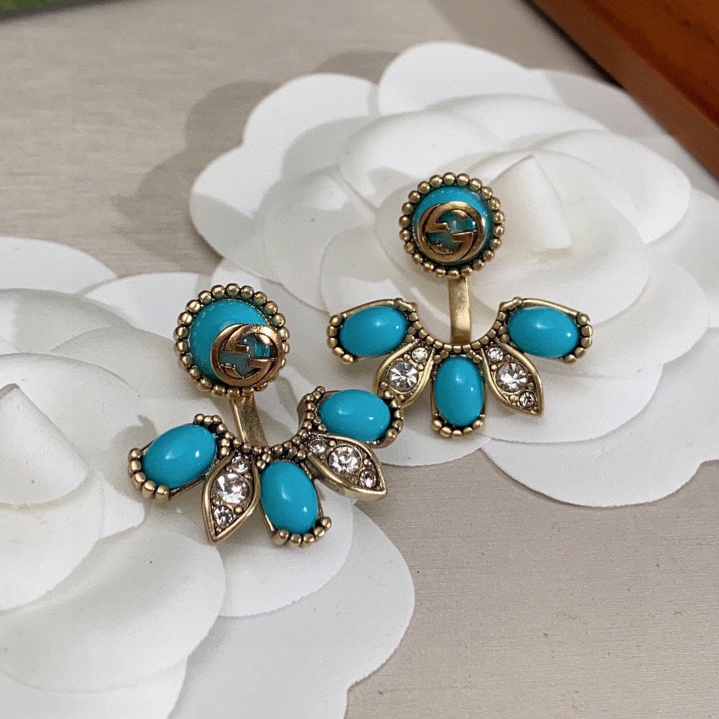 18K Gucci Double Blue Flowers Earrings