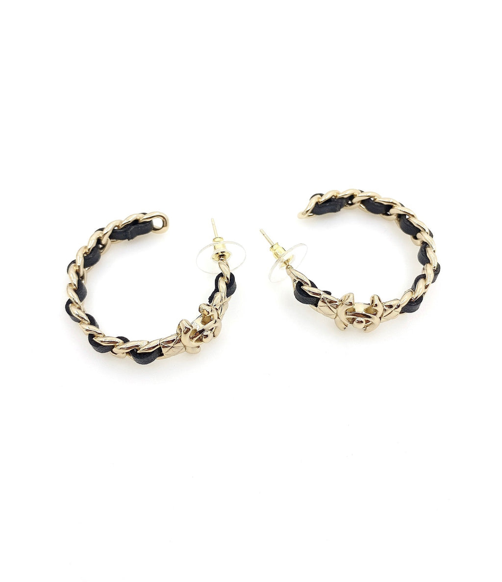 18K Chanel Circle Leather Earrings