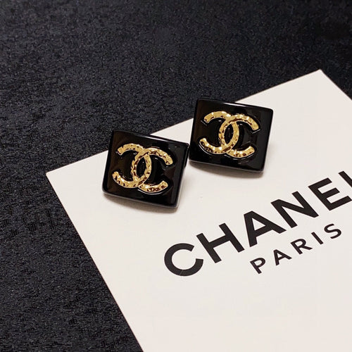 18K Chanel Black Resin Square Earrings