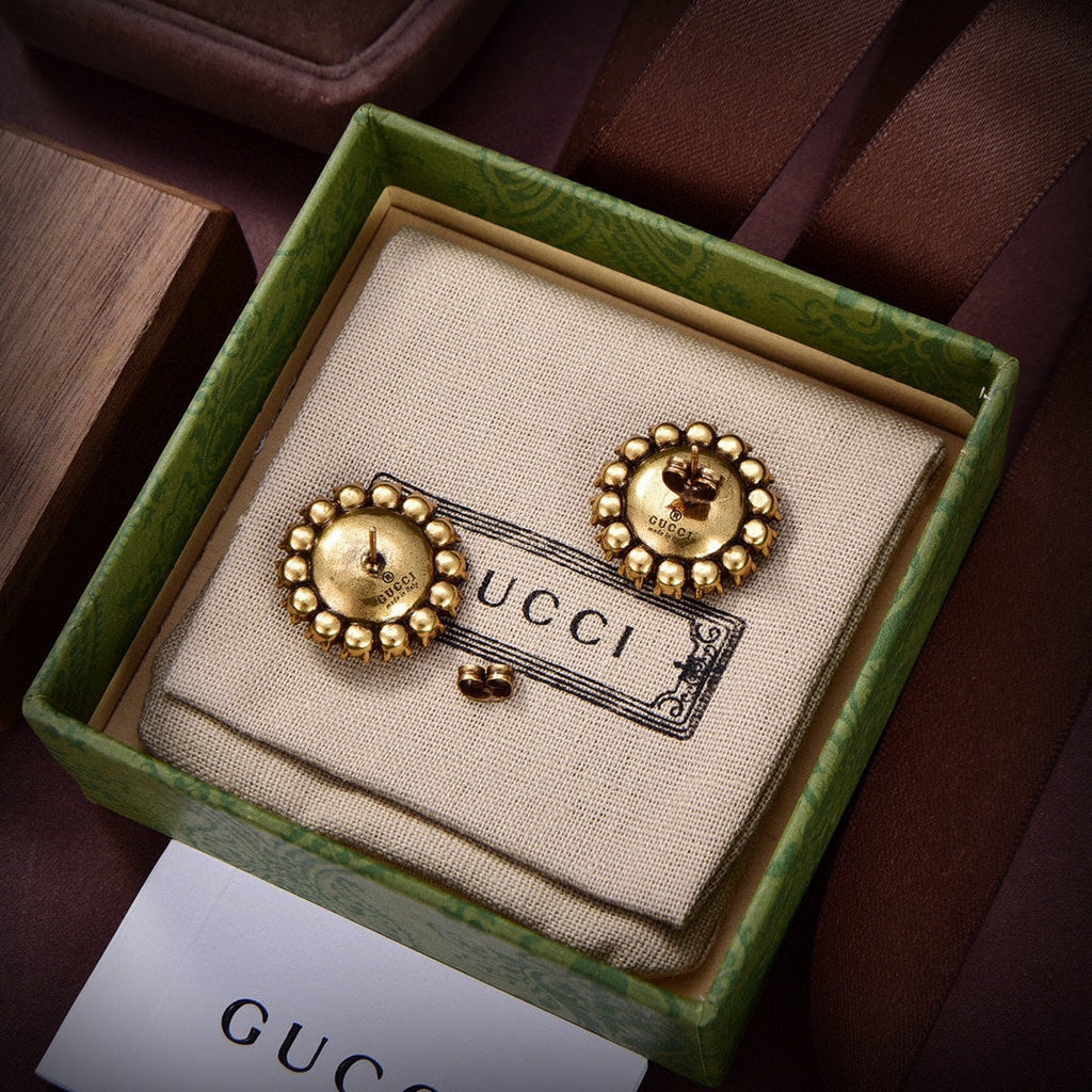 18K Gucci Double Flower Crystals Earrings